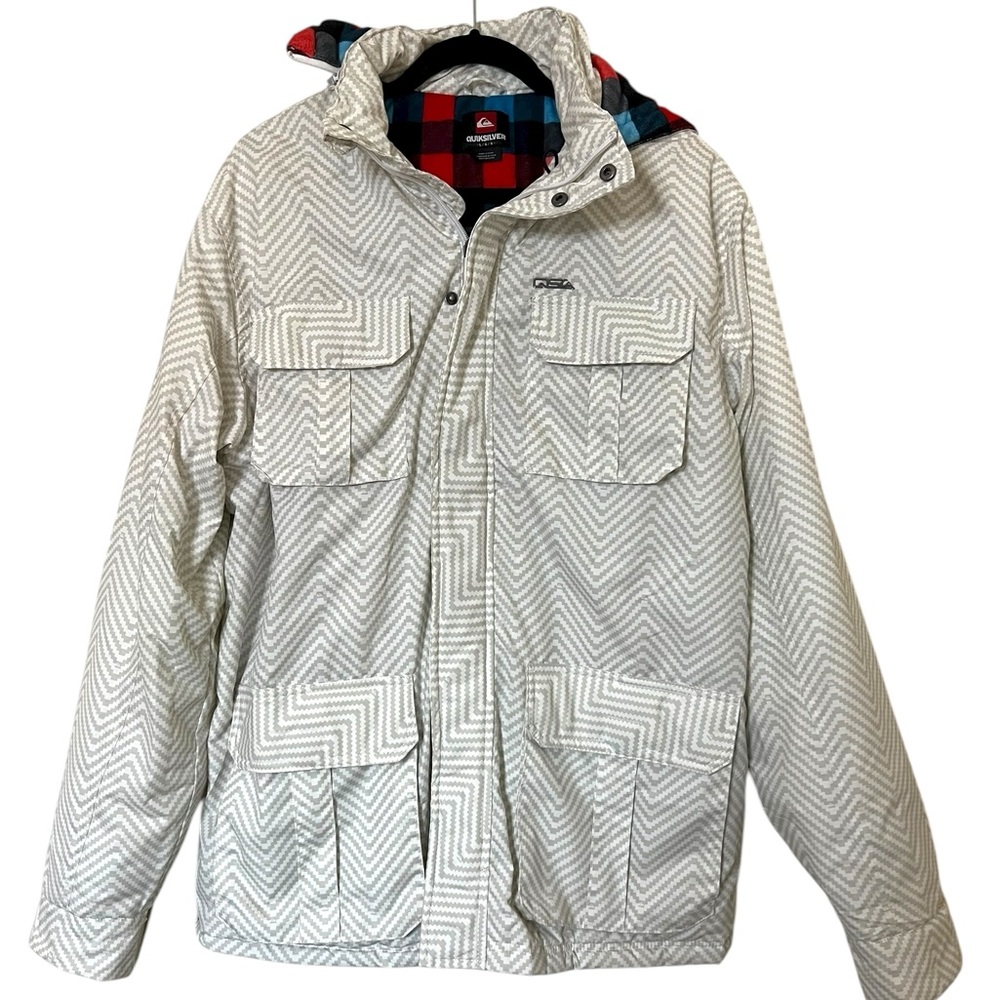 Quiksilver Hooded Winter Jacket In White & Tan Size   Large.